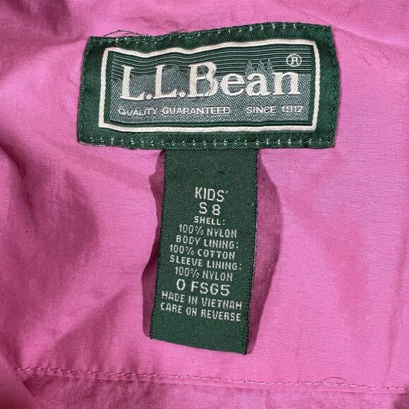 LL Bean Pink Full Zip Nylon Long Sleeve Windbreaker Jacket Kids/Girls Size 8 - Picture 7 of 11